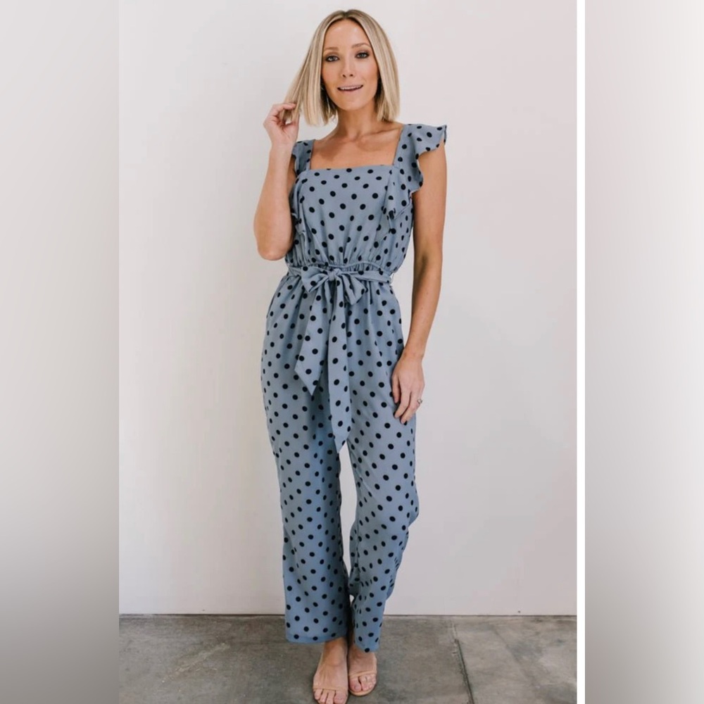Baltic Born Scotlynn Polka Dot Jumpsuit in Slate Blue